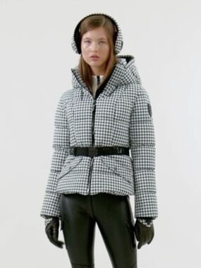 RUDSAK Houndstooth Hooded Puffer Jacket - Black & White